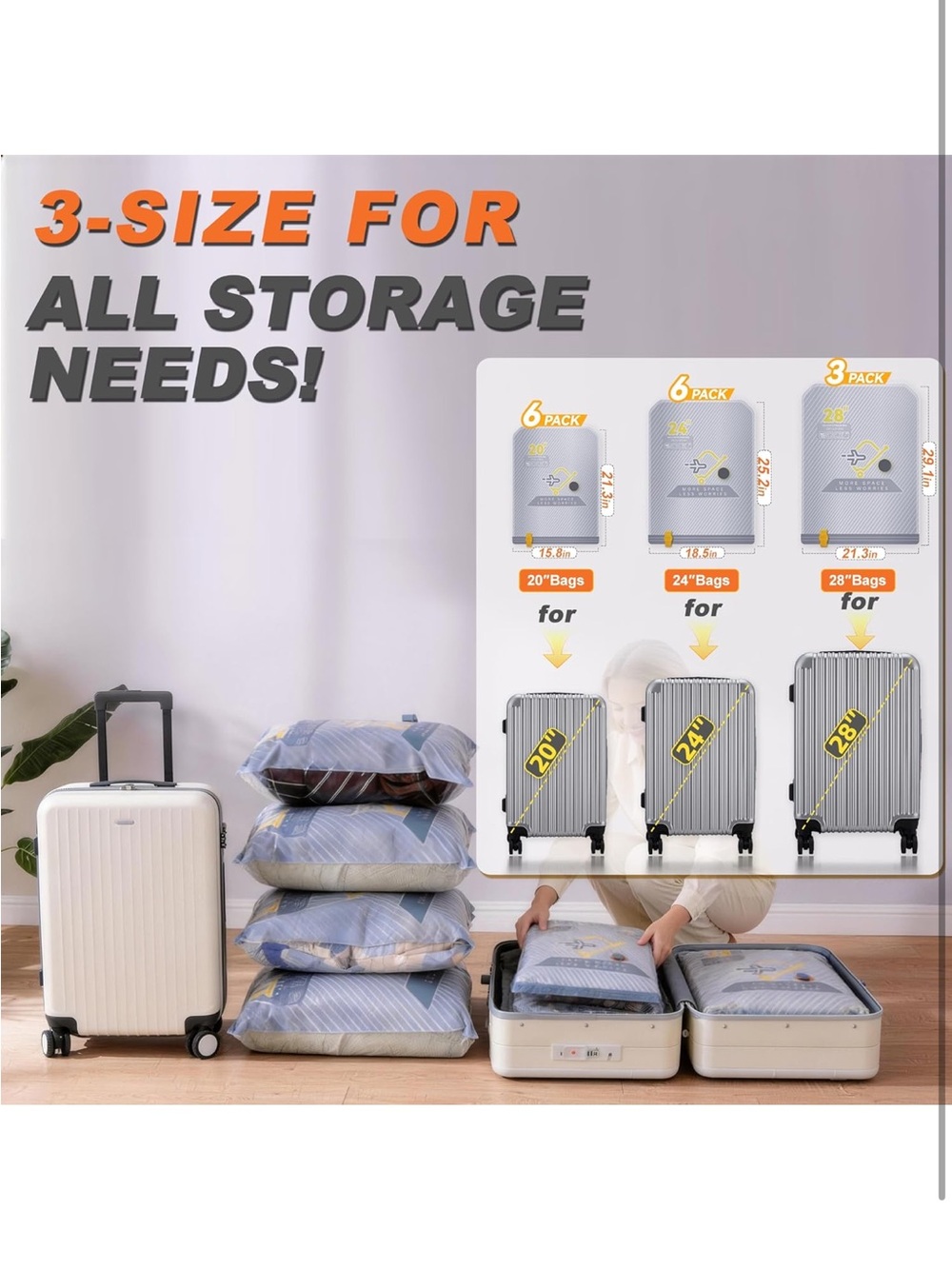 Vacuum Storage Bags Set - Gray & Yellow (20/24/28") - Picture 2 of 10